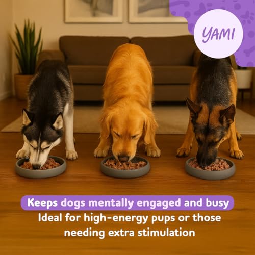 YAMI Dog Lick Bowl, Lick Mat for Dogs, Wet Food Cat Slow Feeder, Freeze Bowl, Enrichment & Puzzle Toy for Anxiety Relief, Food-Grade Silicone, Suction Cups, Dishwasher Fit, for All Breed (Light Gray) - color: Light Gray