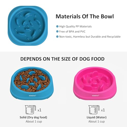 YINEYA 2PCS Anti-Choking Slow Feeder Dog Bowls Small Size Dog, Slow Feeder Cat Bowl, Supplies and Puzzle for Pet - color: A - DarkBlue & RoseRed, size: Small