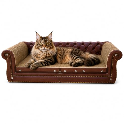COOZMENT Scratching Sofa, Couch Shaped Thick Scratching Cardboard, Lounge Bed for Indoor Rest&Play, Sofa Scratcher Pad (Brown, 39.4" L X 14" W X 11" H) - color: Brown-Large