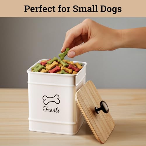 Dog Treat Container with Airtight Bamboo Lid, 5"W x 7"H, 7 Cup Capacity - color: White - Small
