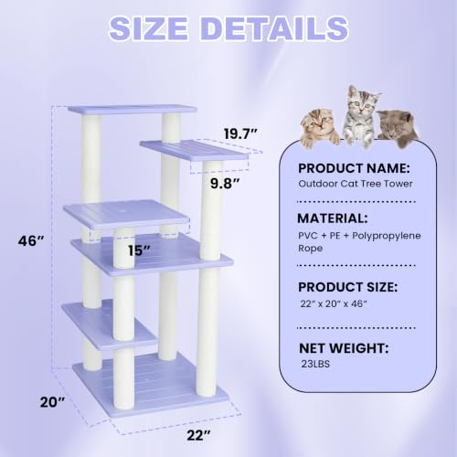 46in 5-Level Cat Tree,Indoor&Outdoor Large Cat Tower with Scratching Posts