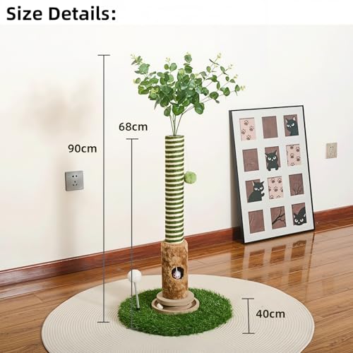 Cat Scratching Post, Two Tone Tall Sisal Scratch Pole For Indoor Cats,Artificial Turf Base Cat Tower With Hanging Toy,Double Ball Track & Simulated Mouse Hole,Strong Post For Kittens/Cats (35 in Post) - size: 35 in