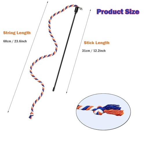 KABASI 3PCS Cat String Wand Toys, Interactive Cats Teaser Wand with Bell