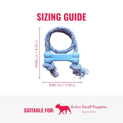 KONG Puppy Goodie Bone with Rope, Natural Rubber, for XS Puppies, Blue - color: Blue