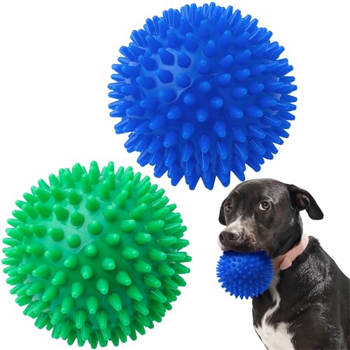 SHARLOVY 4.5'' Squeaky Dog Toy Balls for Large Breeds,Durable Spiky Ball - size: XL Large Set of 2