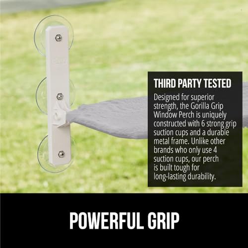 GORILLA GRIP Cat Window Perch, Foldable Cat Window Hammock Bed with 6 Large Suction Cups, Cordless Indoor Wall Shelves, Strong Metal Frame Holds 40lbs, Reversible Washable Sherpa Cover, Large Gray - color: Gray