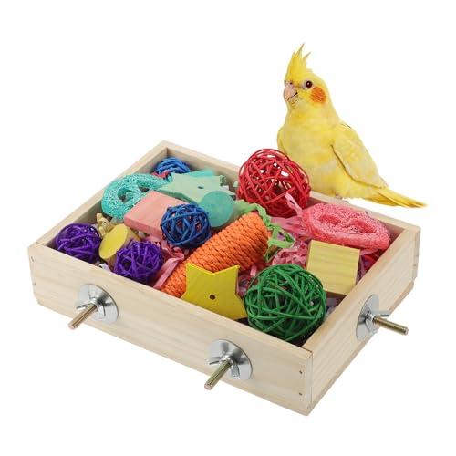Bird Foraging Toys Box, Wooden Foraging for Birds, Colorful, M - color: Wood Color, Colorful, size: Medium