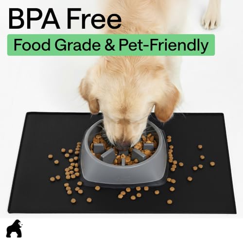 GORILLA GRIP Dog Food Mat, 100% Waterproof Silicone, 16x10 Black - color: Black, size: 16"l X 10"w
