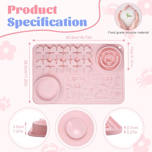 Silicone Lick Mat for Dogs & Cats – Slow Feeder Dog Bowl, Non-Slip Licking Mat for Large & Small Breeds, Puzzle Feeder & Snuffle Mat for Fast Eaters, Interactive Pet Food Mat with Spatula - color: Pink