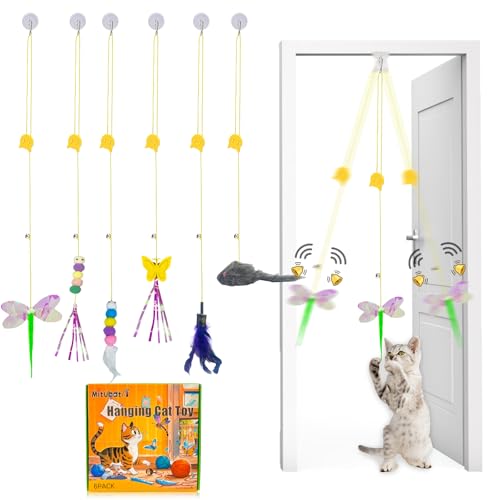 Cat Toy Hianging 6 Pcs Indoor Door Interactive Feather for Hunting