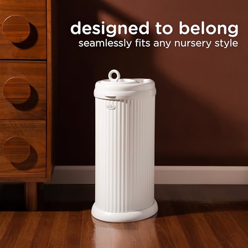 Ubbi Stainless Steel Diaper Pail, No Special Bags, Odor-Locking, Fluted - color: Fluted White