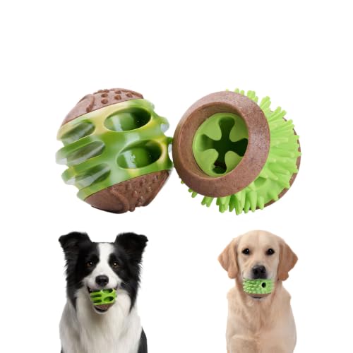 MECOOL 2PCS Durable Dog Chew Toys, Squeaky Chew Ball & Treat Dispensing Toy, Tough Nylon Ends & Natural Rubber for Aggressive Chewers, Interactive Puzzle Toys for All Breed Dogs,Bacon Flavored,Green - color: Green