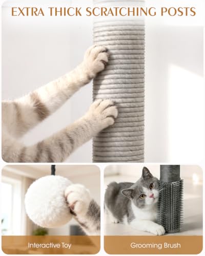 60" Heavy Duty Cat Tree, Tall Cat Tower for Large Cats, Grey
