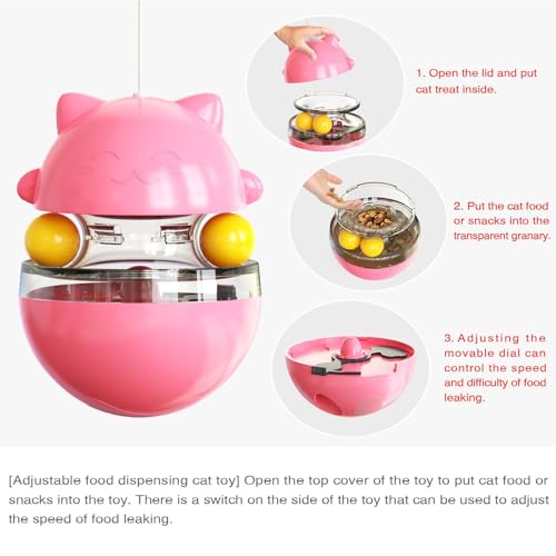 Interactive Cat Toy for Indoor Cats Wobble Treat Dispenser Ball (Pink) - color: Pink