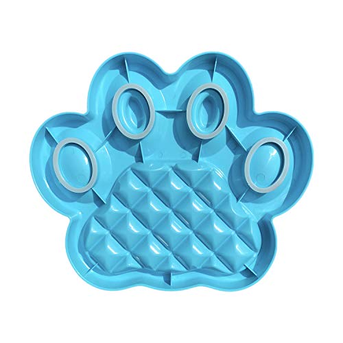 PetDreamHouse PAW 2-in-1 Slow Feeder Interactive Bowl and Removable Lick Mat Pad for Dogs, Puppies or Cats Plate Food Treats Controls Fast Eating Anti Bloating - Blue
