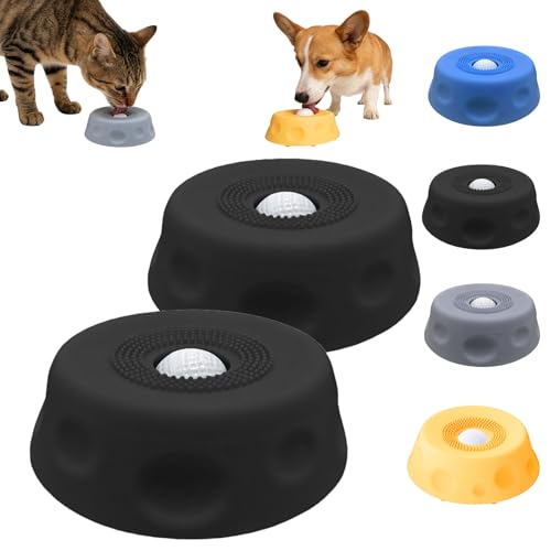 Dog Lick Bowl with Ball,Lick Ball Bowl for Dogs,Dog Licking Bowl with Rolling Ball,Slow Feeder Ball Bowl to Slow Pet Eating,Rolling Ball Dog Bowl Give Pet More Time to Enjoy Eating. (Black-2pcs) - color: Black-2pcs