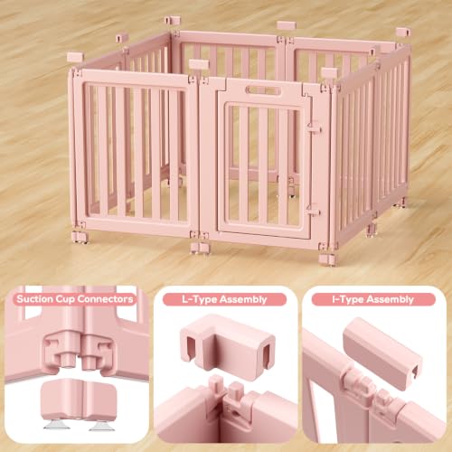 Dog Playpen Indoor,Puppy Playpen,Pink 23.6" H,8 Panels - color: pink, size: 23.6 inch Height