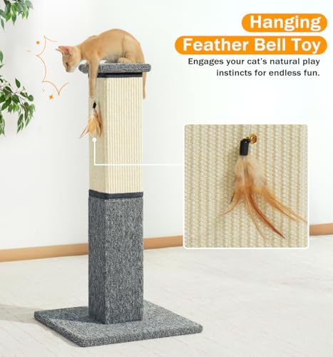Made4Pets Cat Scratching Post for Indoor Cats, Sisal Carpet Scratcher, 32" - color: Grey-Sisal & Carpet