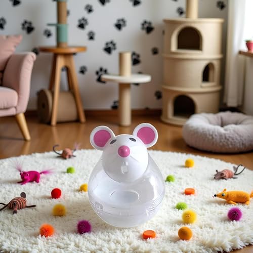 Beige Interactive Cat Toy, Mouse Shape Treat Dispenser, Food Storage Holder for Indoor Cats and Kittens, Cat Mice and Animals Toys for Pet Increases IQ Interactive & Food Dispensing