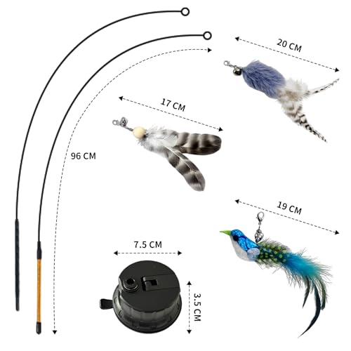 Interactive cat Feather Toy, Fishing Rod Feather Toy, Replaces Simulated Bird Feathers, Reinforced Suction Cup, Suitable for Indoor use.