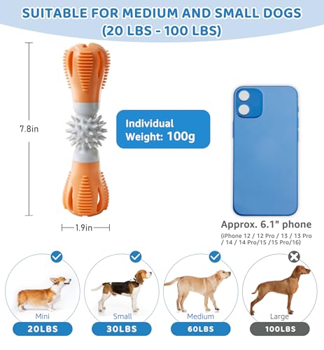 Durable Dog Chew Toy, Natural Rubber Treat Dispensing Puzzle Toy for Small & Medium Breeds – Interactive Teething, Training, and Dental Care Toy to Keep Dogs Engaged & Relieve Boredom (Orange) - color: Orange