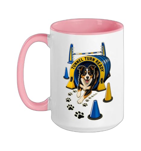 TUNNEL TURN READY Dog Agility Course, Training, Jump Bar Ceramic Mug, Pink/White, 15oz - color: Pink/White, size: 15 Ounces