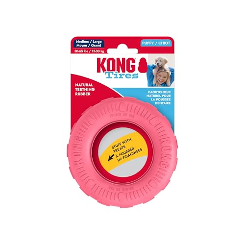 KONG Puppy Tires, Natural Rubber Teething Toy, Medium/Large Puppies, Pink - color: Pink, size: Medium/Large