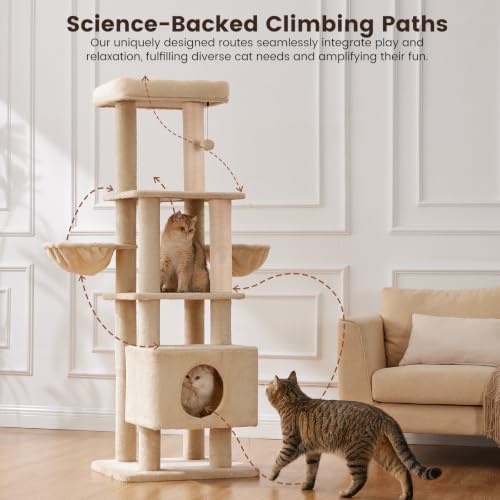 65in Large Cat Tree Heavy Duty Tower Condo & Sisal Posts for Cats - color: Grey-Plus