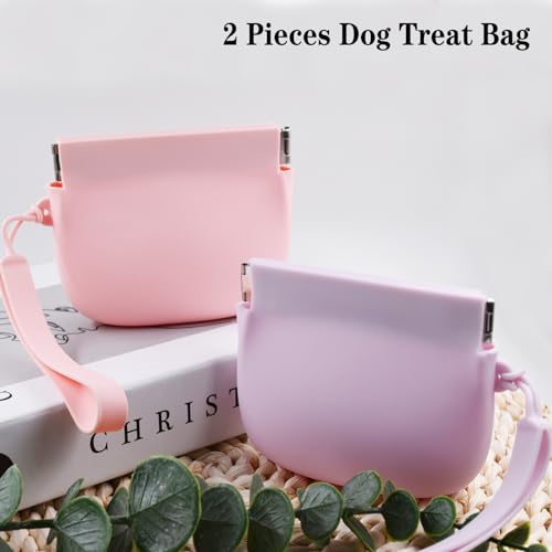 Silicone Dog Treat Pouch Portable Snack Pouch (Pink & Purple) - color: Pink & Purple