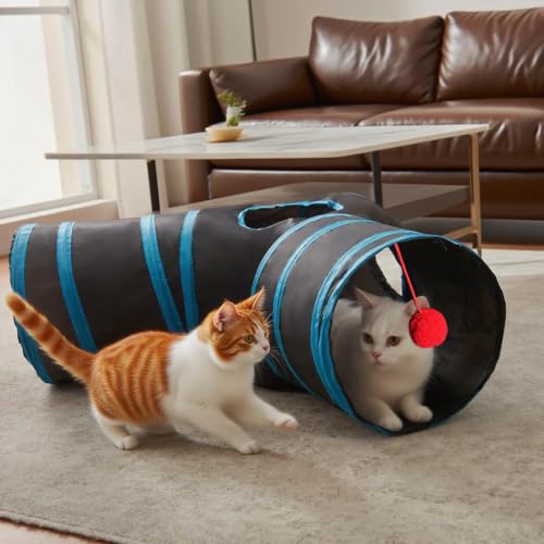 3-Way Collapsible Cat Tunnel Tube Toy Black Blue - color: Black Blue