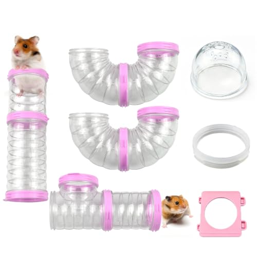 Dwarf Hamster Tubes and Tunnels Set Mouse DIY Toy Transparent Tube Pet Cage Connection Tunnel Kit Syrian Hamster External Accessories Adventure Pipe for Mice Rat(Pink) - color: 【Pink】