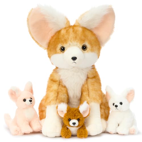 Fennec Fox Plush Toy with 3 Babies, 17.4" Fox Stuffed Animal - style: Fennec Fox