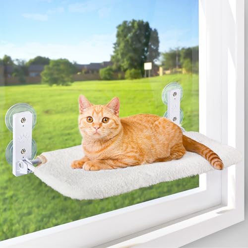 AMOSIJOY Foldable Cat Window Perch with Metal Frame, M White - color: White, size: Medium