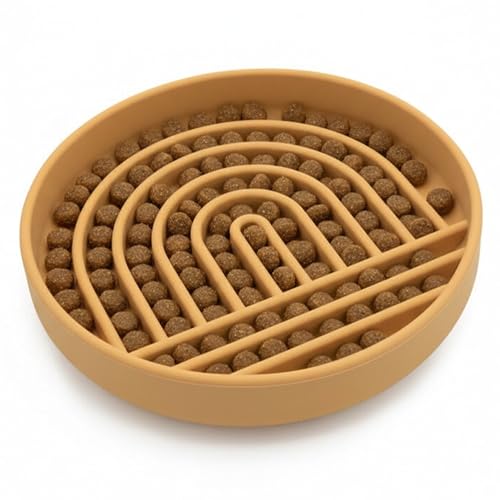 Slow Feeder Dog Bowl - Silicone Dog Bowl, Small, 6" x 1.25" - Honey - color: Honey - Rainbow Design, size: Small (6” Across x 1.25” Tall)