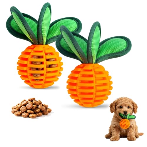2 Pack Small Dog Chew Balls, 2.2 Inch Squeaky Treat Dispensing Toy, Interactive Puppy Ball Toy for Anxiety Relief & Boredom Reduction, Durable Pet Chew Toy for Fetching, Tugging and Dental Cleaning