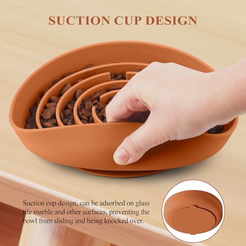 Coomazy Slow Feeder Dog Bowls, Silicone Dog Bowl with Suction Cups - color: Orange, size: L