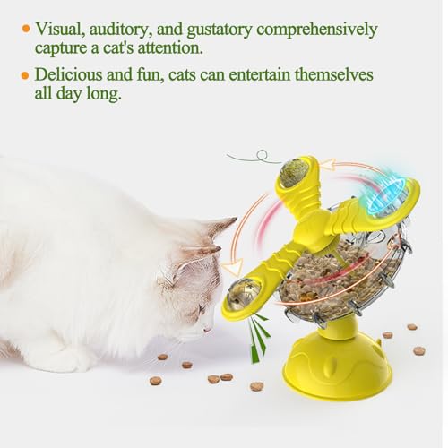 Rotating Pet Treat Dispenser Toy: 360-Degree Rotating Windmill Puzzle Toy, Window-Mounted Ferris Wheel Feeder with Suction Cups for Cats and Dogs, Suitable for Puppies (Pink) - color: Pink