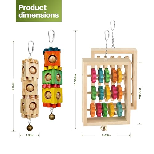 2Pcs Bird Toys, Wooden Swing Chewing Puzzle Climbing Hanging Block Toy