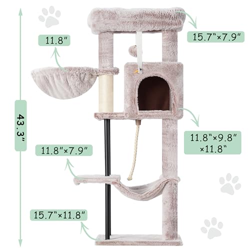 Gitelsnour Cat Tree, 43.3'' Cat Tower with Hammock for Kittens GCT004SMU - color: Muchroom, size: 43.3 inches