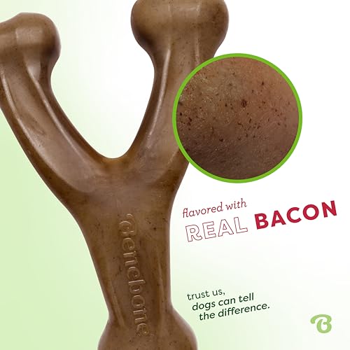 Benebone Wishbone Dog Chew Toy for Aggressive Chewers, Real Bacon, Large - size: Large