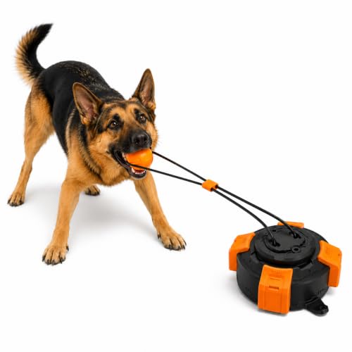 Interactive Dog Tug of War Toy for Aggressive Chewers, Suction Cup Chew Toy for Medium & Large Dogs to Keep Them Busy, Heavy Duty Dog Boredom Toy with Steel Wire Rope, Orange
