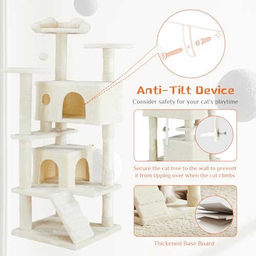 Sweetcrispy 54-inch Cat Tree Tower with Scratching Posts, Indoor Use - color: Beige, size: 54*20*20IN