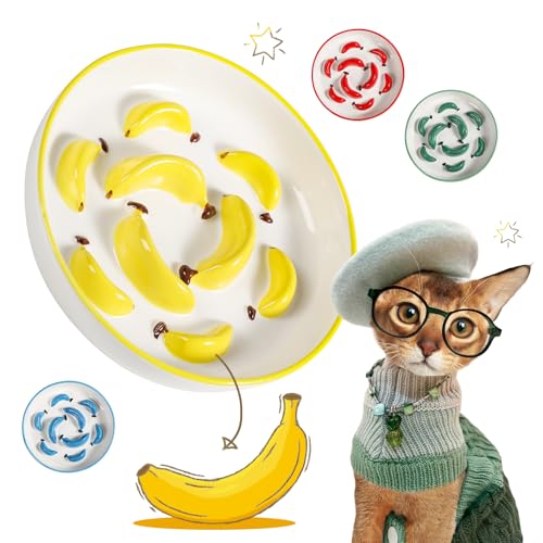 Ceramic Slow Feeder Cat Bowl, 6.3'' Wide Whisker Friendly Cat Puzzle Feeder - color: Bright Yellow, size: 1.2"H Standard
