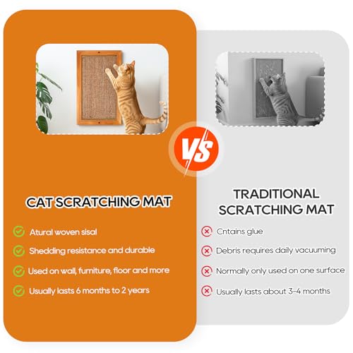 Cat Scratching Post - 2PCS Large, Wooden Sisal Cats Wall Scratcher, Floor or Wall Mounted Vertical Cat Scratch Pad for Indoor Cats Adults or Kittens, Cat Wall Furniture Protector - size: 2 PCS Large Brown