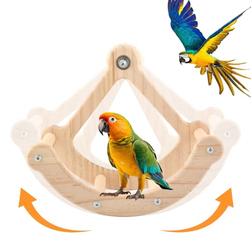 Bird Perch Toy, Wooden Interactive Rocking Parakeet Toys and Perches