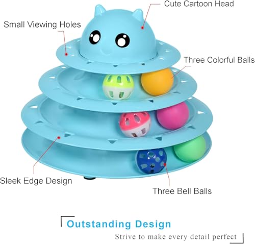 UPSKY Cat Toy Roller 3-Level Turntable Cat Toys with Six Colorful Balls - color: A-Blue