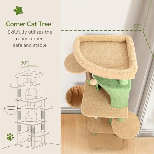 Globlazer 66in Cactus Corner Cat Tree for Indoor Large Cats, C66, Green - color: Cactus Green, size: 66inch