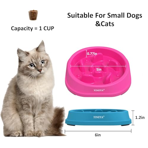 YINEYA 2PCS Anti-Choking Slow Feeder Dog Bowls Small Size Dog, Slow Feeder Cat Bowl, Supplies and Puzzle for Pet - color: A - DarkBlue & RoseRed, size: Small