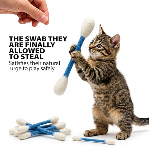 Glaciart One Swabs Cat Toys with Catnip - 6 Pk | Durable for Chew, Cute Cat Toys Interactive Kitty for Boredom, Exercise, & Play | Filled w/Organic Catnip for Anxiety & as Digestive Aid | Gift Idea - color: Blue Swabs, size: Regular