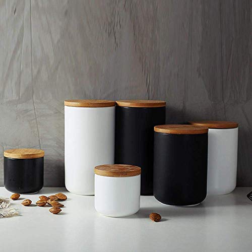 YYW Ceramic Food Storage Jar Canister with Airtight Wooden Lid, Modern Design Food Canisters Loose Tea Coffee Sugar Spice Nuts Snacks Seasonings Storage Jar Caddy (White 6.76oz/200ml) - color: White 7.03 oz/200 ml